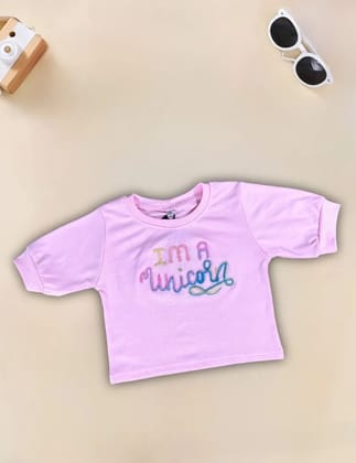 Girl’s Regular Fit Pink T-shirt [GT-447] (4-12Years)-4-5Y (Size - 24) / Pink / Ribbed