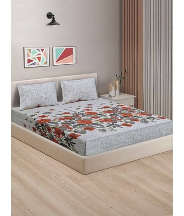 Home Candy Cotton Floral King Size Bedsheet With 2 Pillow Covers - Grey