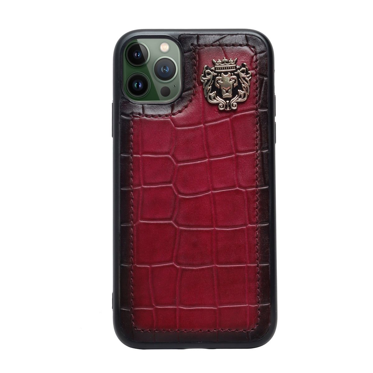 Pink Deep Cut Croco Textured Leather Mobile Cover by Brune & Bareskin-11