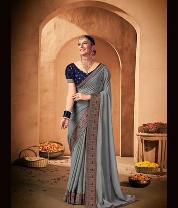 Rekha Maniyar Georgette Solid Saree With Unstitched Blouse Piece ( Grey )
