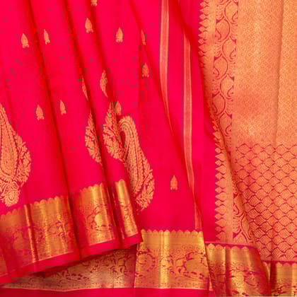 Red Kanjivaram Silk Saree With Zari Border For Wedding Wear PV NYC 1226