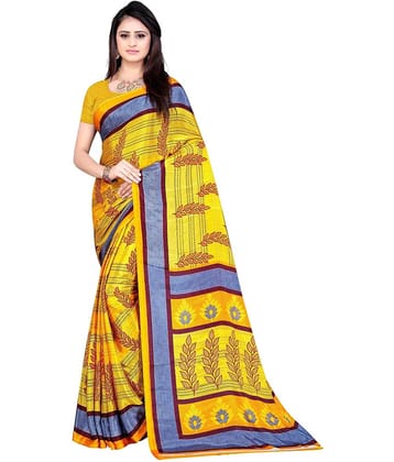 LEELAVATI Crepe Printed Saree With Unstitched Blouse Piece ( Yellow )