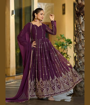 kedar fab Purple Anarkali Georgette Women's Stitched Ethnic Gown ( Pack of 1 )