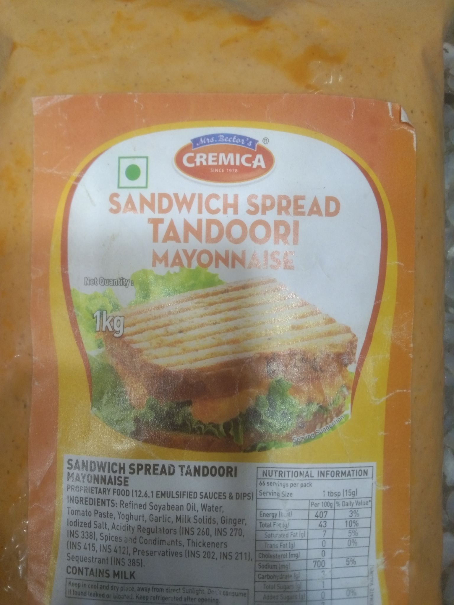 Cremica sandwich spread tandoori mayonnaise  1kg