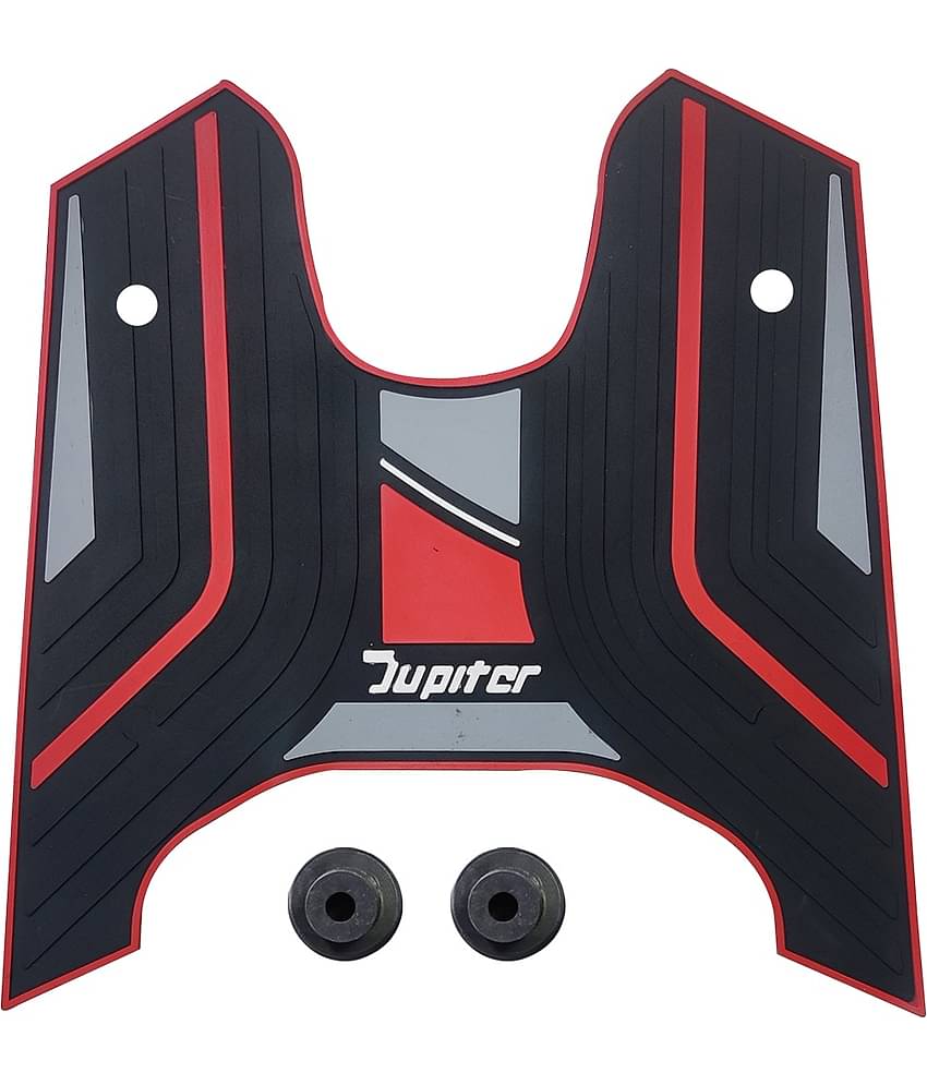 AUTOXYGEN Anti skid Scooter/Scooty Foot Mat Rubber Floor Mat Accessories for TVS Jupiter (Black & Orange)