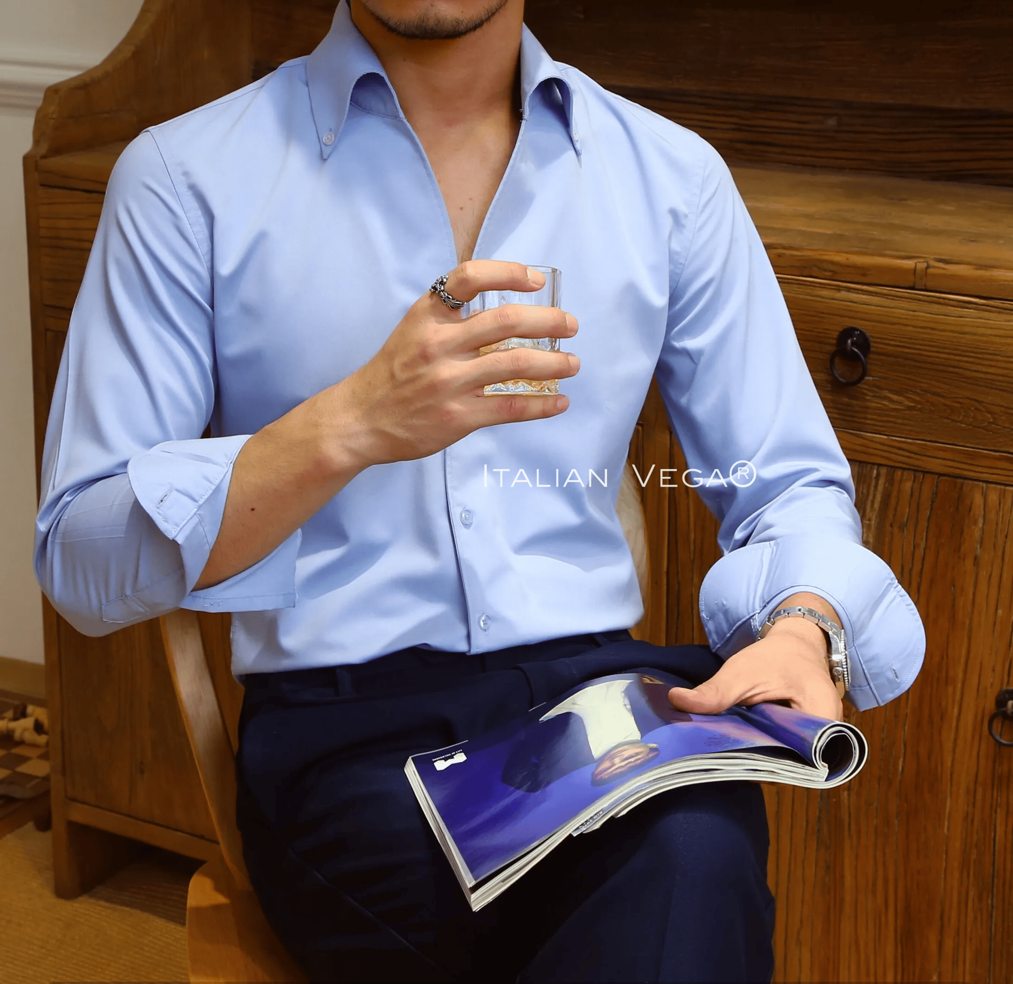 Old Money Powder Blue Button Down Shirt by Italian Vega®-M