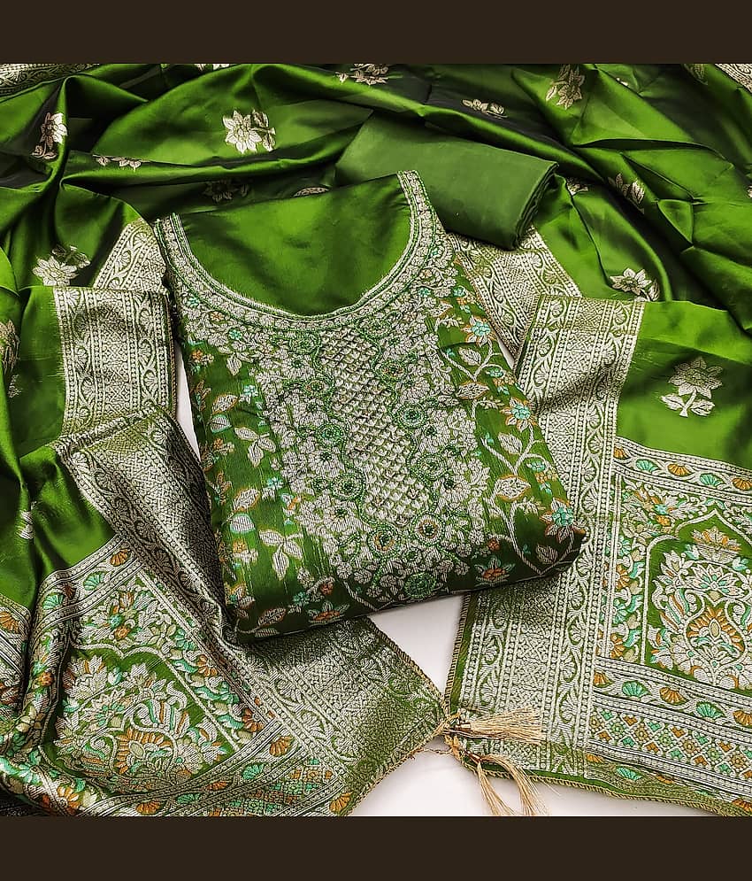 Rangtulika Ethnics Women Jacquard Unstitched Dress Material ( Green )