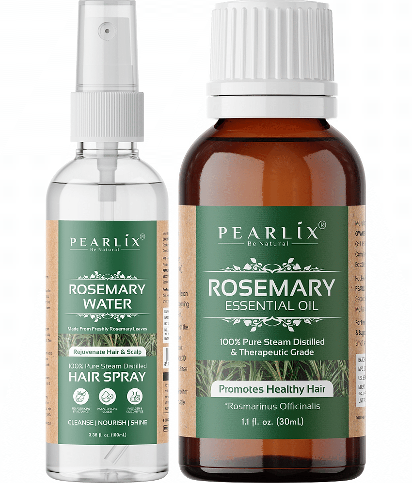 PEARLIX Rosemary Essential Oil & Rosemary Water Hair Spray For Hair Growth, Skin, Aroma, 100% Pure & Natural ( Pack of 2 ), 130ml