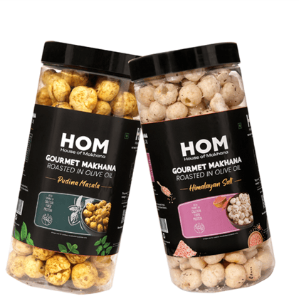 GOURMET MAKHANA Roasted in Olive Oil | Flavors Pudina Masala & Himalayan Salt | Combo Of 2, 65g Each. - 130 gm