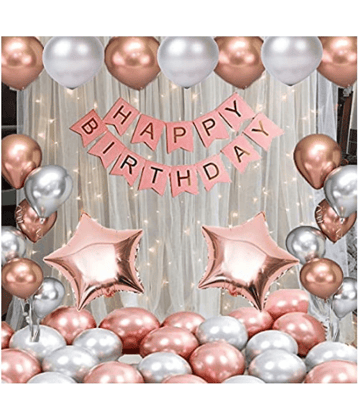 Jolly Party   rosegold silver Happy Birthday Decoration Combo Kit with Banner, Balloons,star Foil 33pcs for Birthday Decoration