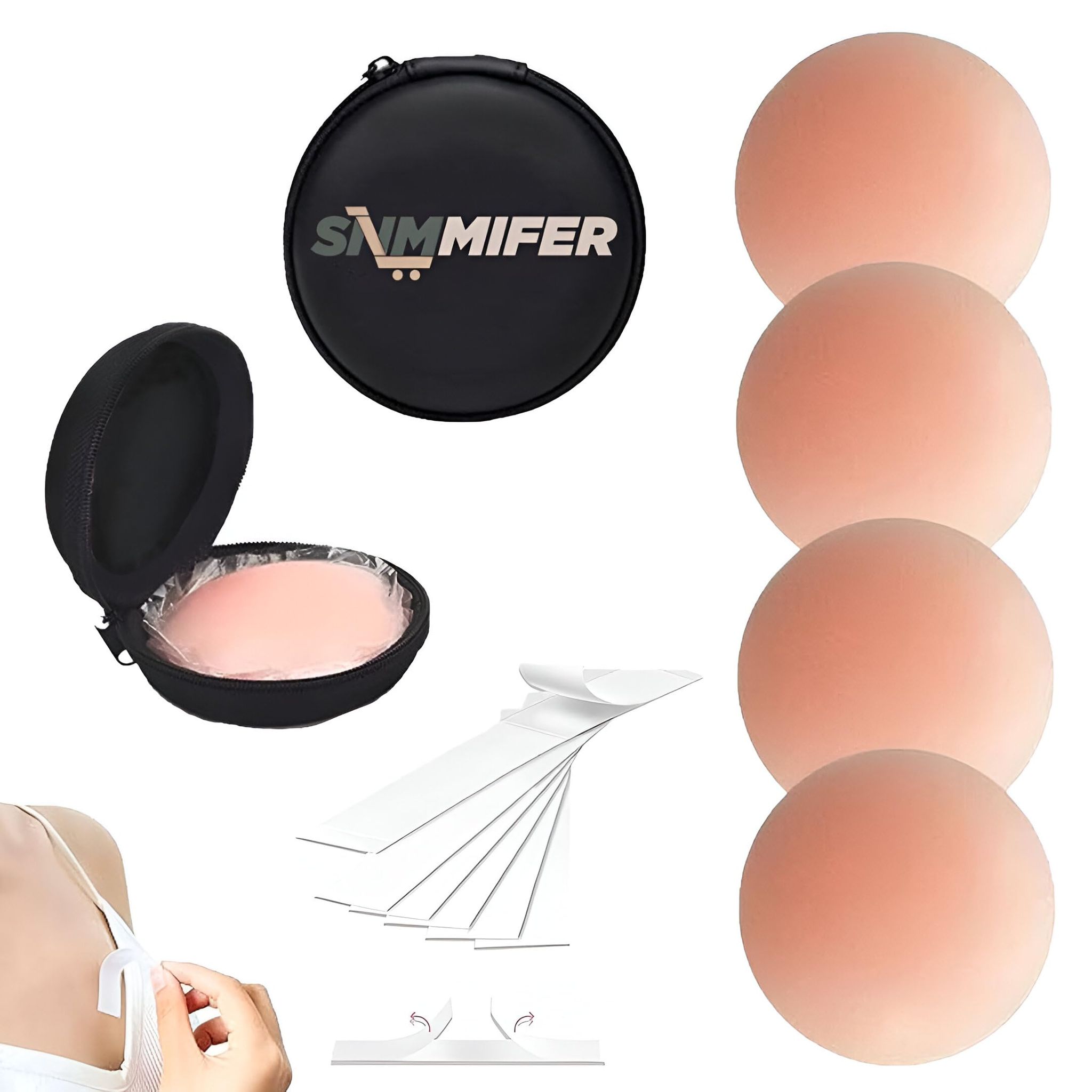 SNMMIFER Silicone Nipple Covers Reusable for Women with Double Sided Tape 36 Pieces, Fashion Clothing Accessory (Nude, Medium, Nipple Cover (2 Pair Combo, 4 Pcs)) SNMMIFER Silicone Nipple Covers Reusable for Women with Double Sided Tape 36 Pieces, Fashio