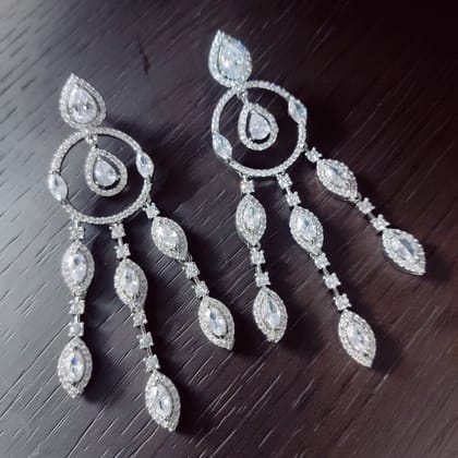 Sparkling White Rhodium Earrings-White / Rhodium