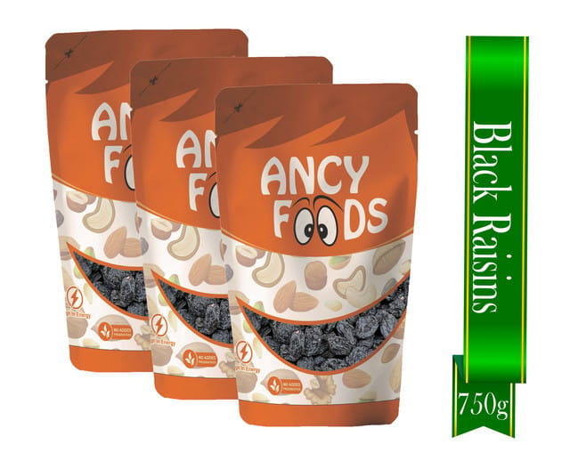 Ancy Kali Kishmish 750 Grams (250gm X 3) - Black Raisins | Kali Darakh / Drakash | Boost Immunity & Vitality | Black Kismish with Sweet Fruity Taste and Soft Chewy Texture | Rich in Potassium