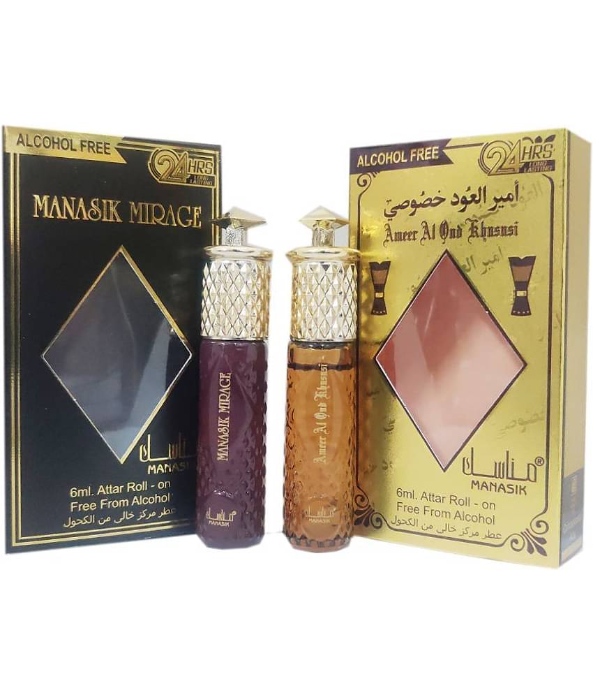 MANASIK MIRAGE & AMEER AL OUD KHUSUSI Concentrated   Attar Roll On 6ml .  ( COMBO SET )