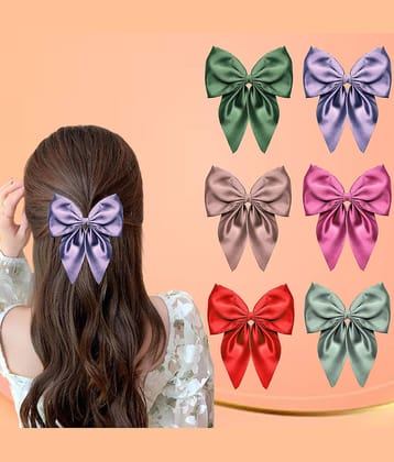 Satin Hair Bows With Alligator Clip 6 Pc,(Multi)