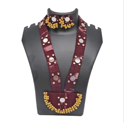 Handmade Sambalpuri Maroon Fabric Necklace and Earring Set