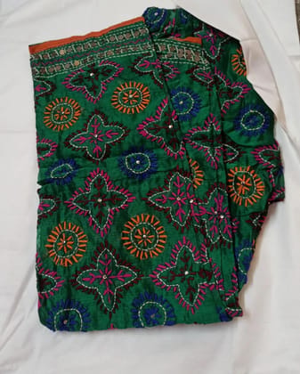 Fulkari silk pant having complete cotton lining with fully embroidery work.