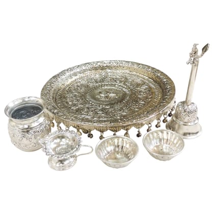 Brass Puja Thali Set | Complete Pooja Plate Set For Home Mandir, Height : 1.5 Inch (ZMAS609 C)
