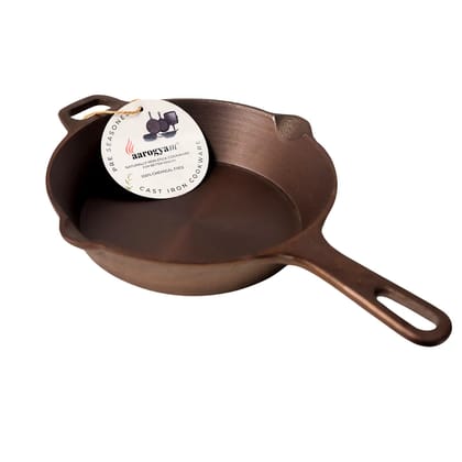 Aarogyam Cast Iron Skillet , Pre-Seasoned 6.5 inch Diameter (16.5cm), Naturally Non-stick, Toxin-Free, Gas & Induction Compatible, Weight- 2.2 kg (Colour - Black) by Aarogyam - The Cast Iron Shop