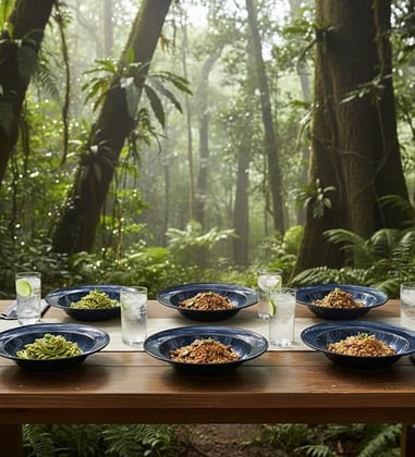Table & Tale Premium Porcelain Deep Plate with Elegant Blue Pattern | Scratch & Chip Resistant | Made in Sri Lanka | Ideal for Soups, Pasta & Curries | Microwave & Dishwasher Safe |Set of 6