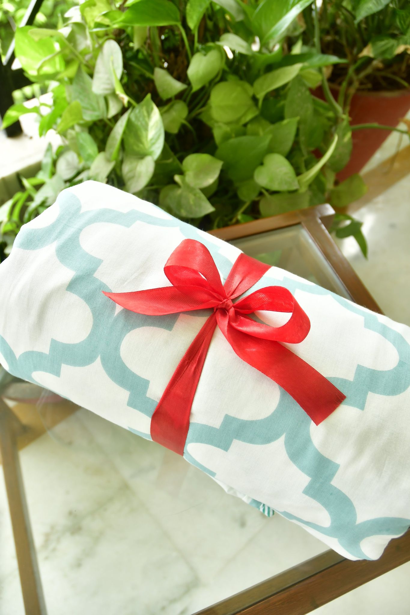 Sea Green and White Mul Mul Cotton Reversible Dohar Single Bed (pair)