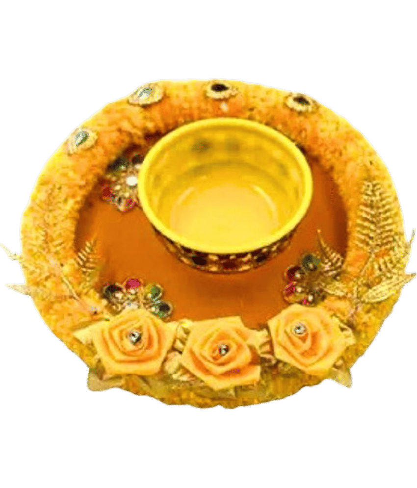 KOOGLY Wood Round Decorative Plate Yellow - Pack of 1