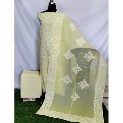 Applique Bright Cotton Yellow Suit Organdy Dupatta