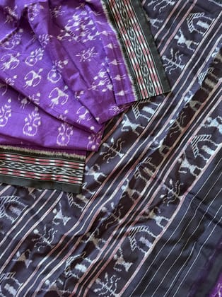 Exclusive Odisha Ikkat Khandua Cotton Saree - Purple and Black