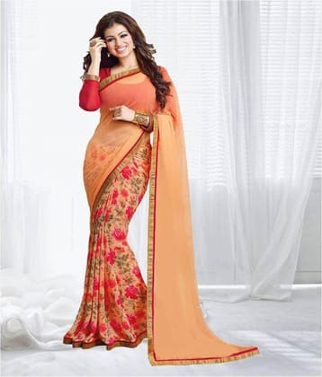 Gazal Fashions Georgette Printed Saree With Unstitched Blouse Piece ( Orange )