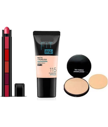 RTB Fab-5 Multicolor Lipstick, Compact Pressed Powder and FitMe Foundation Medium Pack of 3 100 g