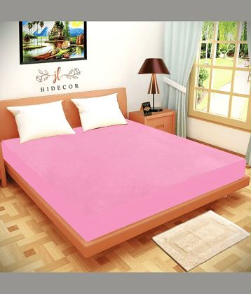 HIDECOR - Cotton Terry Water Proof Double King Size Mattress Protector - 198 cm (78") x 183 cm (72") - Pink