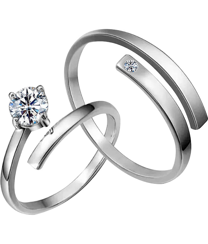 Silverplated Amazing Solitaire His and Her Adjustable proposal couple ring For Men And Women Jewellery
