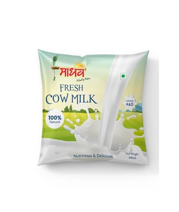 Madhav Fresh Cow Milk (500ml) | 100% Natural Vitamin A & D Fortified | Daily Wholesome Nutrition