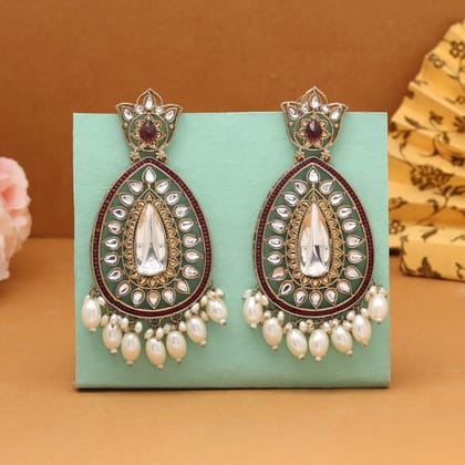 Purple Color Kundan Earrings-Default Title / Purple / Alloy With Good Quality Mehndi Gold Plated