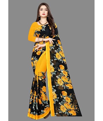 ANAND SAREES Georgette Printed Saree With Unstitched Blouse Piece ( Yellow )