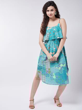 Printed Sleeveless Waterfall Dress Printed Sleeveless Waterfall Dress