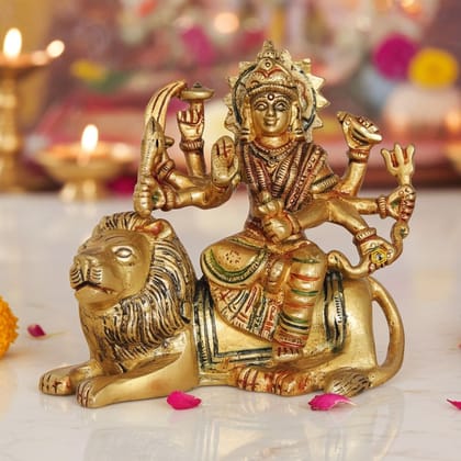 Brass Durga Ji God Idol - Beautiful Brass Showpiece for Worship, Height : 3.5 Inch (BSMAS937 W)