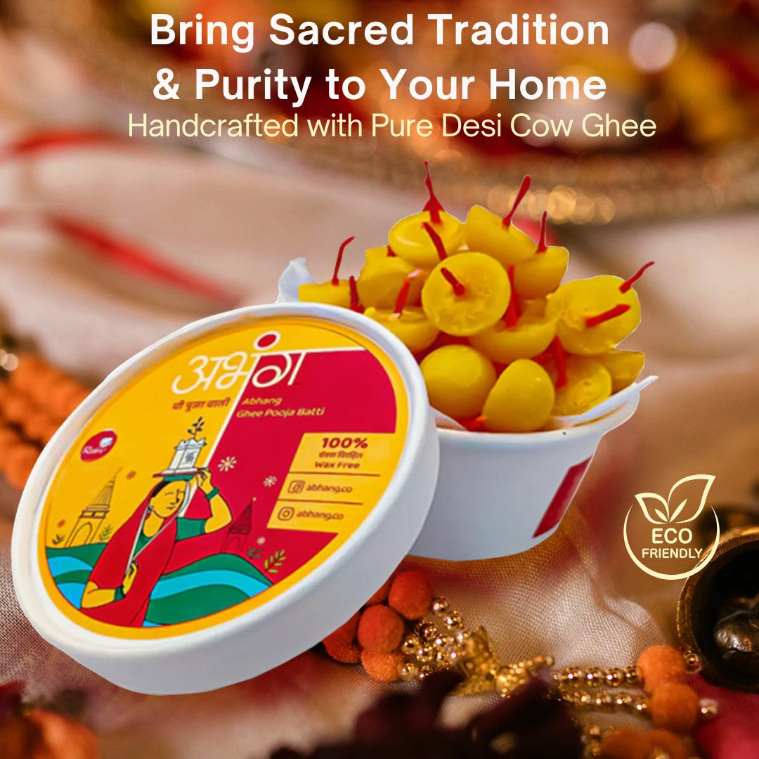 ABHANG Ghee Wati Diya,100% Wax Free, Made by Cow Ghee, Pack of 35 pieces
