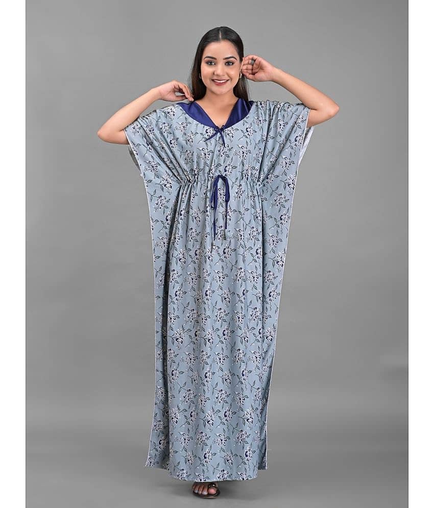 Apratim - Grey Satin Women's Nightwear Kaftan Night Dress ( Pack of 1 )