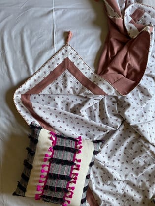 KRI India Bloom Blush Flora Dohar With Tassels|Single;Set of 2 | White & Blush Pink &| 60x90 inches | Wash & Care | 100% Cotton | Handcrafted in India. 100% organic & natural.