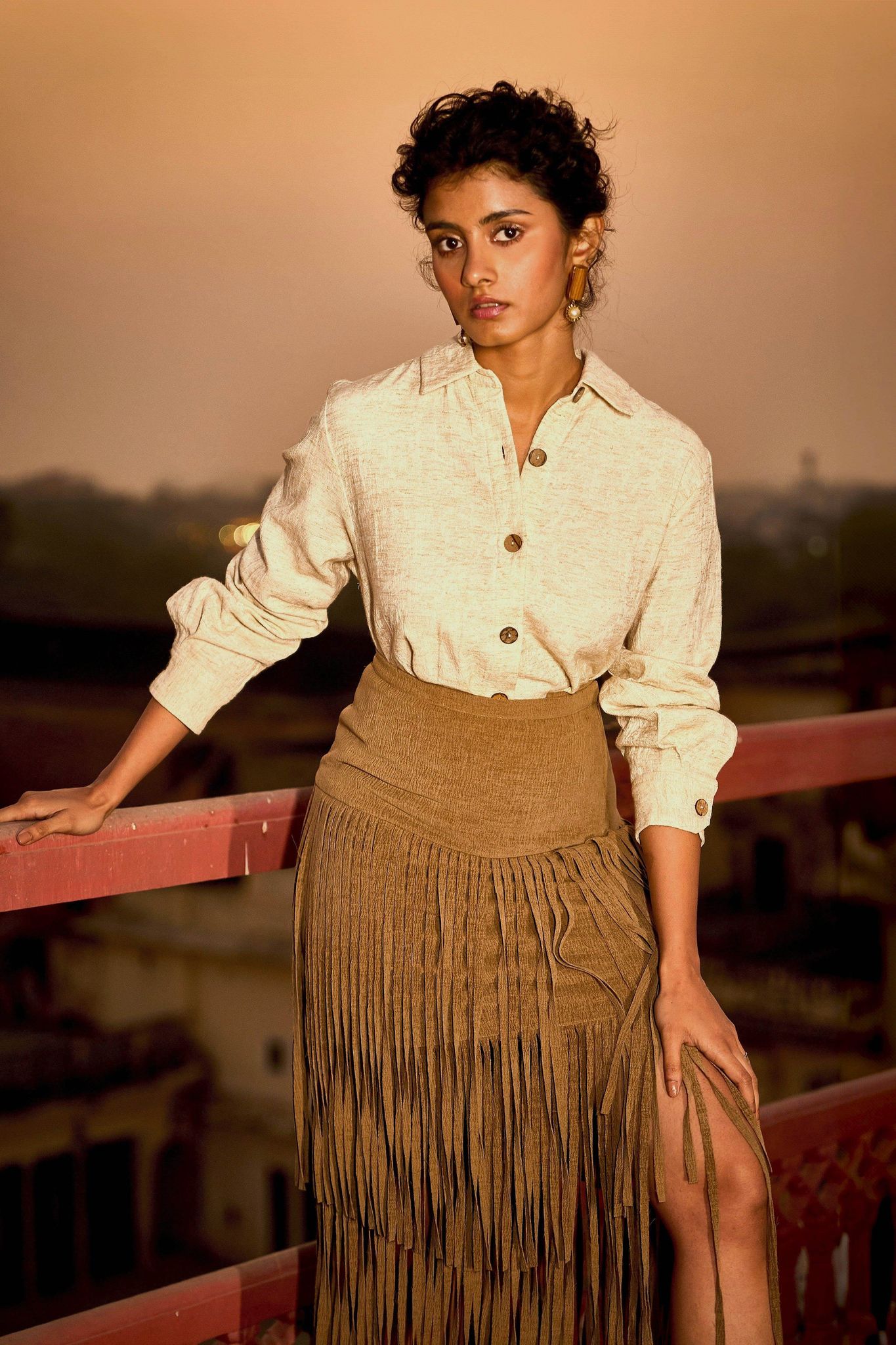LINEN TEXTURED SHIRT-S / Natural