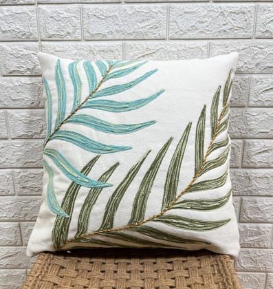 Indihomecraft Handicraft Cotton Cushion Cover - Hand Stitched Embroidery Decorative Art Boho Pillow Flower Leaf Hand Made Pillow Cover | Square Shape 18X18 Inches Cushion Cover