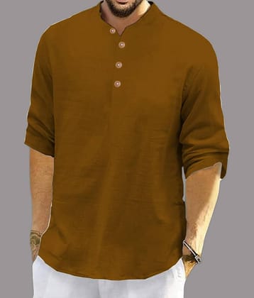 UNI VIBE Cotton Blend Plain Shirt Style Kurta For Men ( Green )