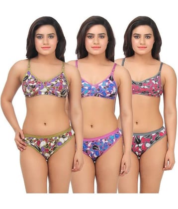 TCG Pack of 3 Cotton Women's Bra & Panty Set ( Multi Color )