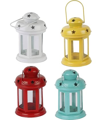 Being Nawab Multicolour Table Top and Hanging Iron Tea Light Holder - Pack of 4