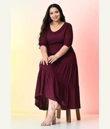PrettyPlus by Desinoor.com Women Cotton Blend Solid Fit & Flare Dress ( Wine )