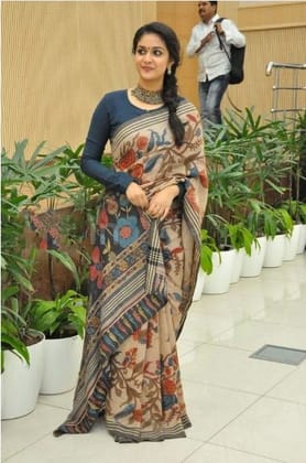 Multi Color Flowered Party wear Linen Digital Printed Sari 1271