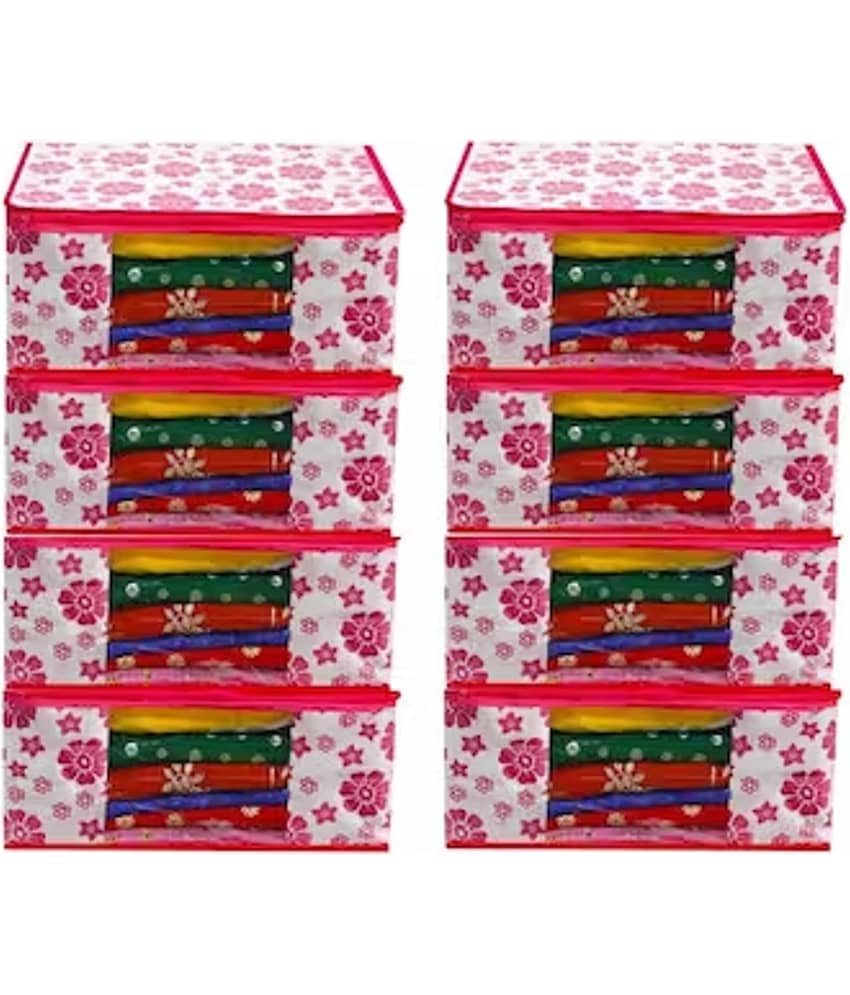 Non-Woven Saree Cover Cloth Storage & Organizer ( Pack of 8 ) Red Multi Saree Cover