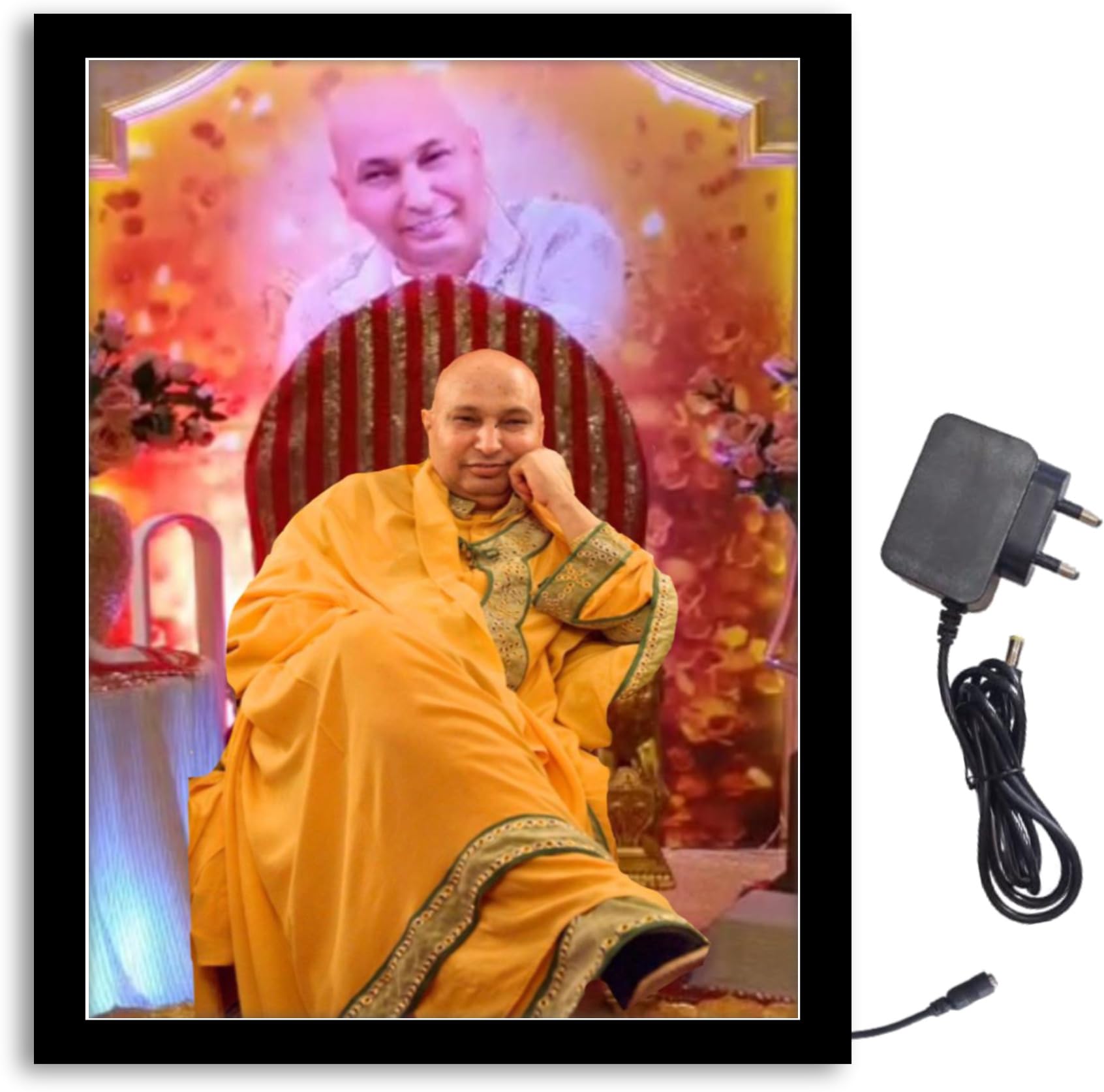 NOKKES Jai Guru Ji Bade Guru ji Sawroop Guru Ji Light Photo Frame 8X10 inch Led Light photo Frame With Light Adaptor Led Light Photo Frame Black Color Photo Frame_AQW237