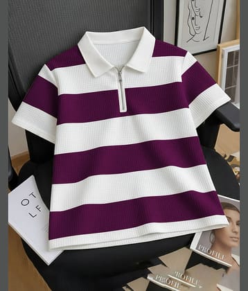 AUSK Men Cotton Blend Regular Fit Checks Polo T Shirt ( Purple )